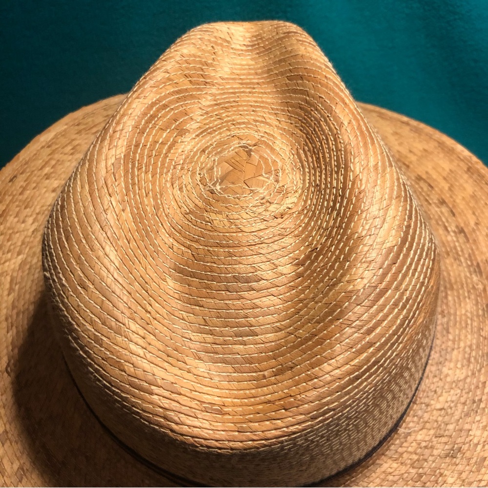 Tula of Austin, TX Straw Fedora w Striped Ribbon Band w Tula Medallion - Picture 5 of 12